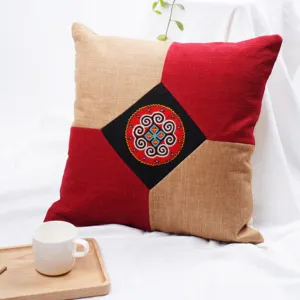 hmong brocade pillow covers, traditional hmong patterns, elaborate embroidery, soft material, natural dye colors, handcrafted product
