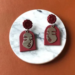 “calm” lady & flower clay earrings, unique and distinctive accessories, high durability, ideal gift for independent girls