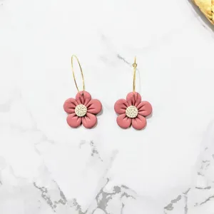flower clay earrings, unique and eye-catching design, adorable feminine style, sweet colors, durable terracotta material