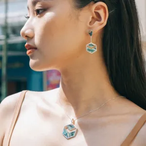 bông tai drop of heaven & vòng cổ heaven, dáng lục giác ấn tượng, thiết kế độc đáo, chất liệu vỏ bào ngư lấp lánh