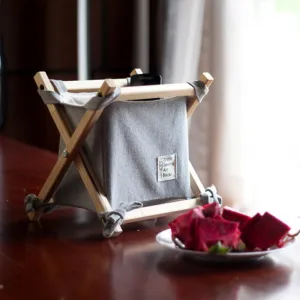 vintage storage bag, along with woody frame (small size), easily foldable and portable, durable, home decor, handcrafted product