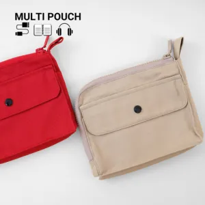 canvas multi-purpose pouch, convenient multi-compartment design, durable canvas material, elegant color, minimalist style