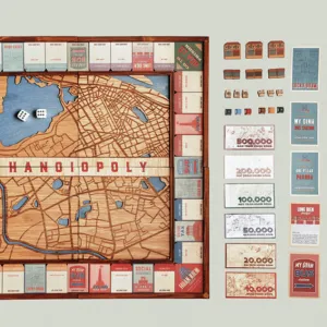 wooden hanoi monopoly, unique chess set, handcrafted, intellectual toy, made from pine wood, high quality board game