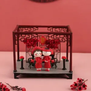bộ cô dâu chú rể áo đỏ khung gỗ, tượng chibi may mắn, quà cưới handmade, màu sắc tươi sáng, an toàn, meow’s clay, quà tặng, cao cấp, trang trí, hahawave, chus