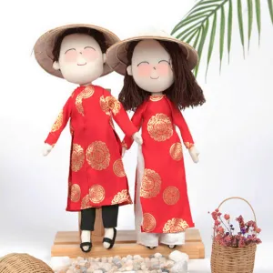 groom and bride art doll in ao dai, intricate design, compact size and easy storage, meaningful and unique gift