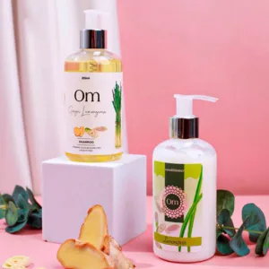 combo dầu gội tinh dầu gừng sả chanh & dầu xả sả chanh thơm mát, mùi hương thư giãn, hạn chế rụng tóc, bảo vệ da đầu khỏe mạnh, việt nam, onatree, vietnamese cosmetics, chus
