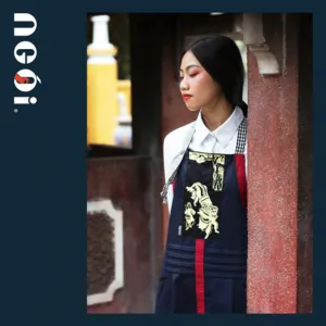 apron with traditional patterns, 2 colors, unique design, patterns reflect vietnamese culture, high-quality product, made in vietnam.