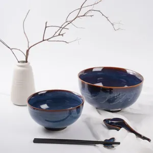 bộ 2 tô men hỏa biến xanh sóng biển, gốm đông gia, chus