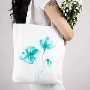 túi tote vẽ tay, bộ sưu tập hoa loang, túi tote họa tiết hoa loang, túi handmade, chất liệu sợi cotton tổng hợp dày dặn, handmade, hanako shop, chus