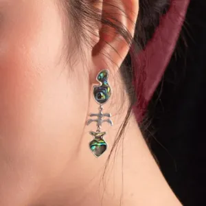 abalone shell earrings, melted heart & my identity collection, unique design, shiny polished abalone shell material, high-end accessory