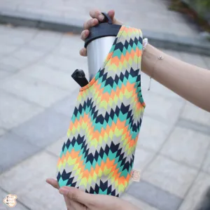 1-strap colorful canvas bottle holder, geometric pattern, versatile bag, sturdy canvas material, highly practical