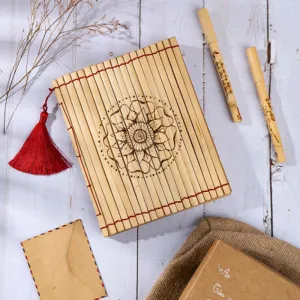 mandala bamboo notebook (with engraving pen & gift box), elegant mandala pattern, quality paper material, high durability, gift suggestions