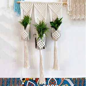 macrame plant hanger, 3 pots, smart design, space-saving, decor for green spaces, handmade product, sustainable production