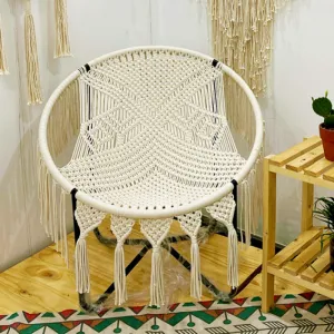 papasan hammock macrame chair, stylish and impressive design, intricately handcrafted woven seat, sturdy powder-coated iron frame