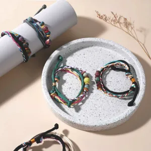 vòng tay gốm sứ thắt dây hạt bốn lớp, thủ công nhiều màu, phong cách lễ hội, quà tặng bạn thân ý nghĩa, handmade, i love handmade, chus