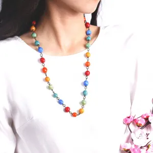 ceramic bead necklaces with copper ring, a combination of colorful ceramic beads, unique style, adds a pop of color to monochrome outfits