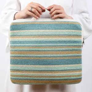 handwoven recycled plastic laptop bag, beautiful design, elegant color, square shape, modern and youthful