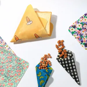 beeswax reusable food wrap, reusable, water-resistant, protects food from harmful bacteria, random patterns, sustainable living