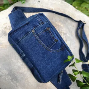 "túi bao tử dáng hộp từ jeans tái chế, túi đa năng, đựng được nhiều đồ, cắt may hoàn toàn thủ công, phong cách cá tính
, thủ công, tamy beloved, chus"