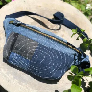chest bag from old jeans, compact design, sporty style, youthful and modern, ideal gift for sports lover