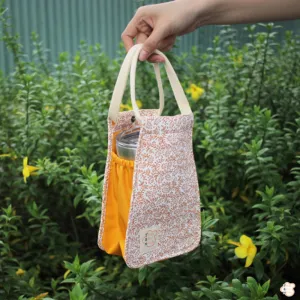 orange leaf pattern bottle holder, fabric bag for cups, youthful and cute design, practical and fashionable accessory