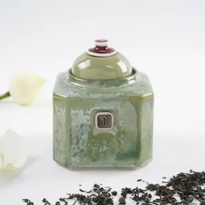 hộp trà bát giác lớn, bst crystal green, gốm đông gia, chus