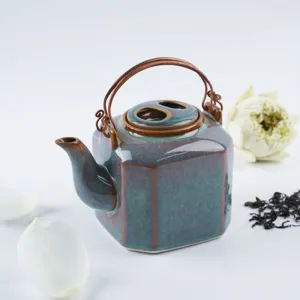 ấm lục giác sứ cỡ trung, bst wattle green, gốm đông gia, chus