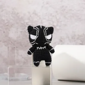 handmade crochet black panther, black panther wool, woolen stuffed panther keychain, black panther keychain, mini woolen keychain
