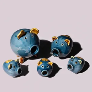 tượng heo/lợn gốm sành, màu xanh dương, bst gia đình heo, hceramic, chus