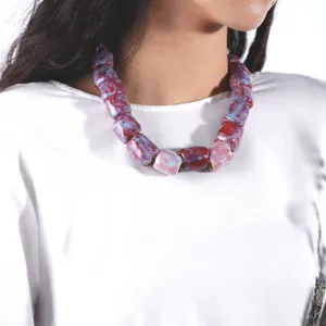 red bamboo joint necklace, bold and powerful color, glazed ceramic material, unique design, exudes authority