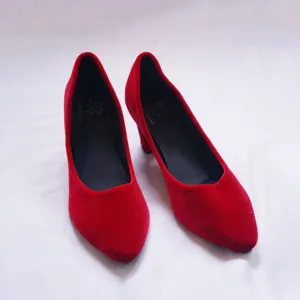 red velvethandmade high heels, 7cm, velvet high heels for women, handmade velvet shoes, sharp red velvet heels