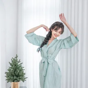 100% natural silk sleeping robe, mint, silk sleepwear, bathrobe, glossy silk nightgown, silk nightwear