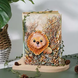 album ảnh thủ công sư tử (scrapbook), nét đẹp cổ điển, sổ trang trí thủ công, bìa dày dặn, dùng lưu giữ hình ảnh, kỷ niệm