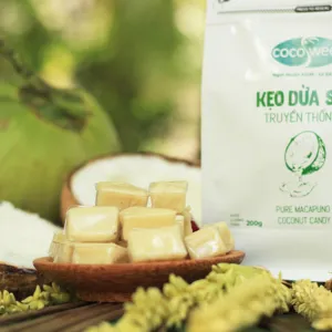 macapuno coconut candy, 200g, ben tre specialty, no artificial coloring, delicious and nutritious, gift for friends