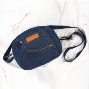 dark blue denim box bag from old jeans, minimalist style, bold blackish blue color tone, suitable for various styles