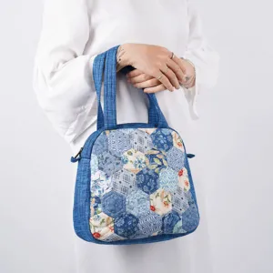 blue esagono quilted handbag, quilted bag, elegant style, compact, cute, suitable for work or going out