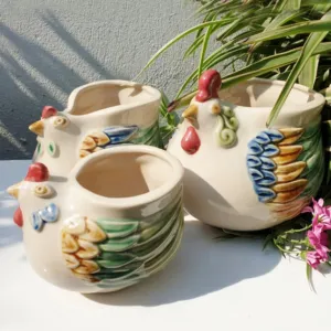 tượng gà gốm sành, màu trắng, hceramic, chus
