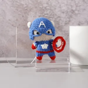 handmade crochet captain america, captain america woolen keychain, mini woolen stuffed animal, captain america woolen toy