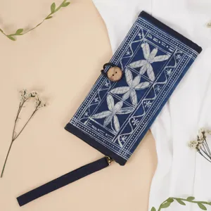 brocade pattern long wallet with coconut button, simple design, elegant and exquisite style, gift for classic girls