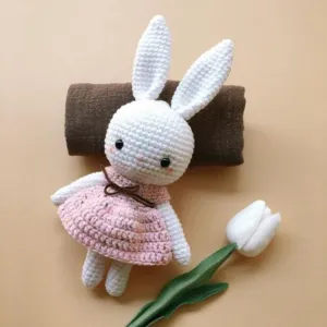 crochet ellie bunny, pink rabbit plush, rabbit stuffed animal, premium woolen rabbit, handmade plush doll, gift for girls