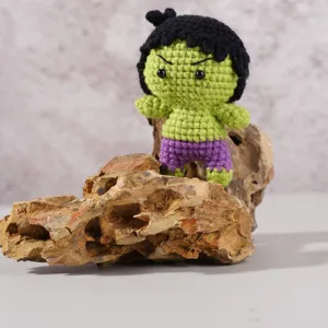 handmade crochet hulk,  green giant stuffed animal, superhero plush toy, hulk woolen keychain, mini woolen keychain toy, woolen hulk plush