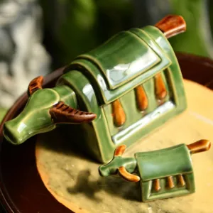 tượng trâu mõ gốm sành, màu xanh lục, hceramic, chus