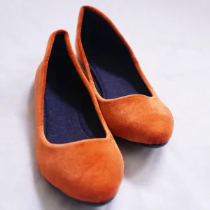 giày nhung thủ công đế bệt, màu cam, giày bệt vải nhung, giày nữ vải nhung mềm, giày búp bê nhung, quà tặng bạn gái