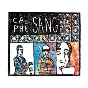 morning coffee, woodcut artprint, vietnamese culture, high aesthetic value, creative artistry