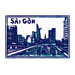 saigon river, large size, woodcut artprint, depicting the poetic beauty of saigon, colorfast