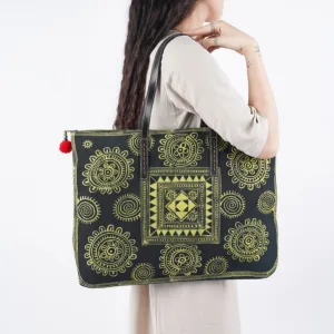 túi thổ cẩm chữ nhật quai da, nghệ thuật batik tct155, hoạ tiết sáp ong, dáng túi hình chữ nhật, size lớn, đựng được nhiều đồ