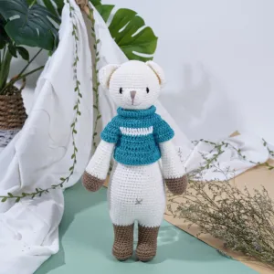 crochet stuffed standing bobbie bear, large size, woolen bear plush, woolen bear keychain, bear for kids to cuddle while sleeping