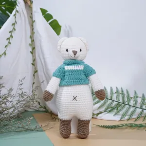 crochet stuffed standing bobbie bear, medium size, woolen stuffed bear, handmade woolen bear plush, woolen bear plush toy