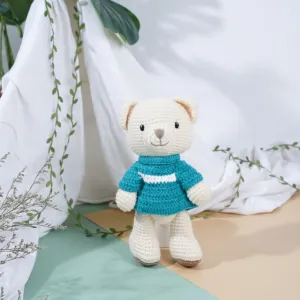 crochet stuffed playful standing bobbie bear, woolen bear plush keychain, handmade toy, mini bear plush, bear plush toy for kids