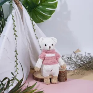 crochet stuffed standing lizzie bear, medium size, plush bear for beloved kids, woolen bear keychain, woolen toy, mini bear plush